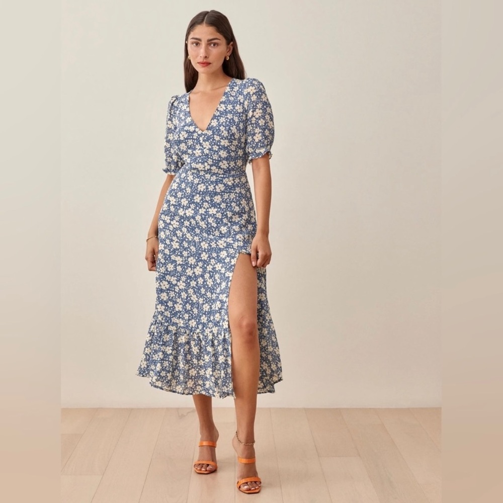 Reformation Nantes Mari Blue Floral Midi Dress